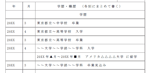 履歴書書き方_留学してた例