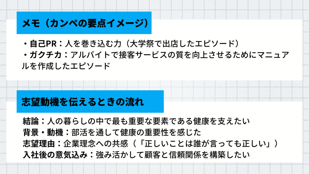 Web面接で使えるカンペのイメージ例