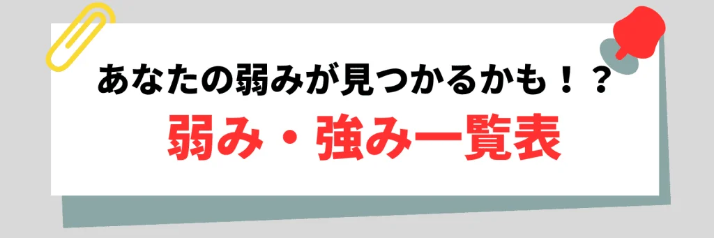 あなたの弱みが見つかるかも！？弱み・強み一覧表