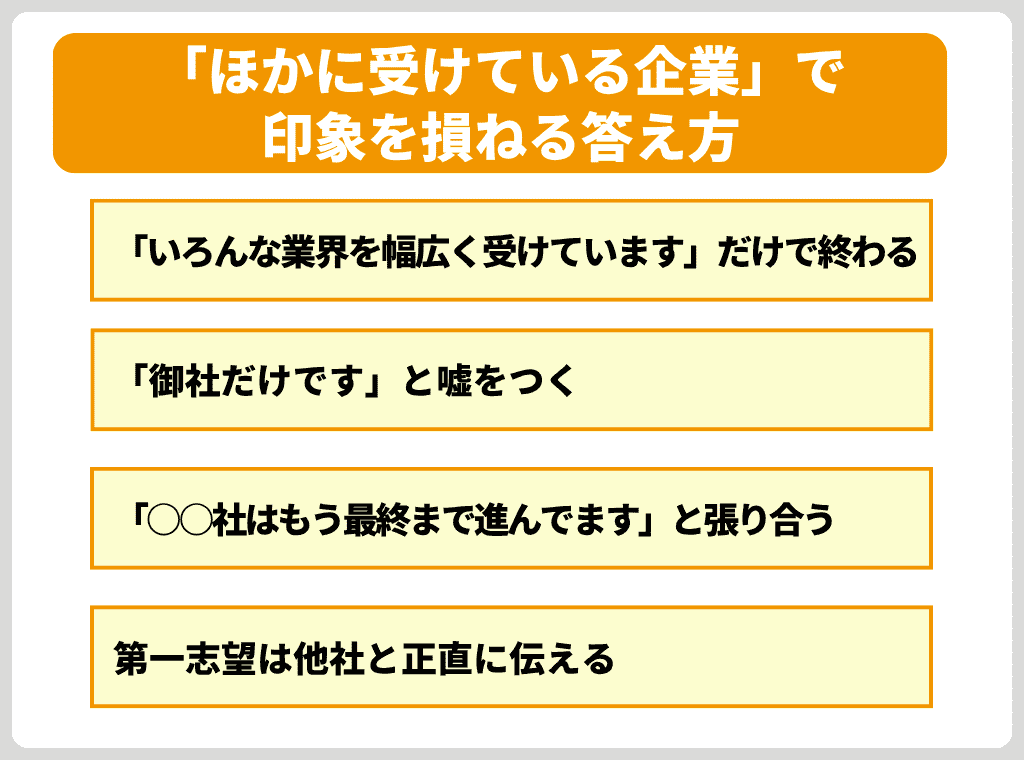 要注意!「ほかに受けている企業」で印象を損ねる答え方